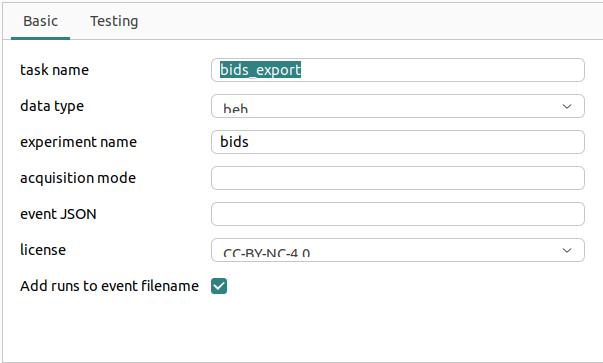 View of the bids_export routine in the builder