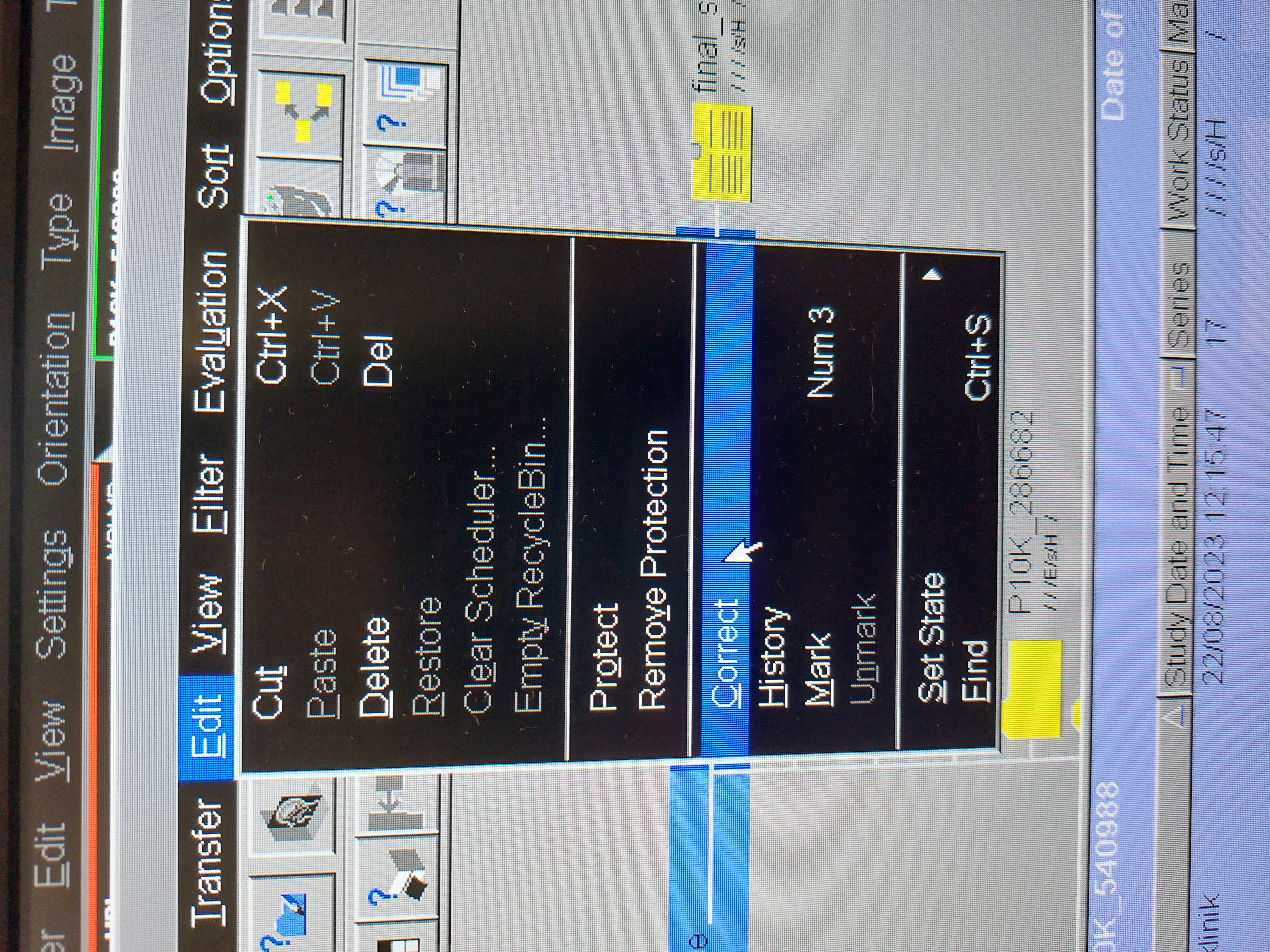 Edit menu with Correct option highlighted