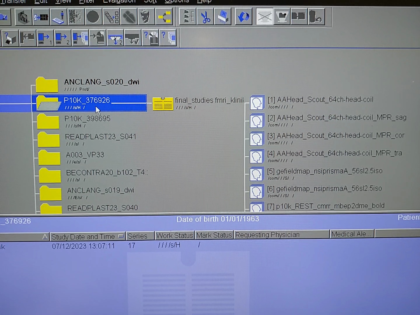 Selecting the session folder in the file browser